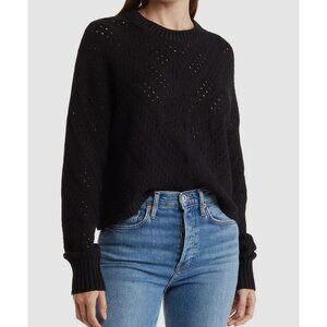 French Connection Mozart Chevron-Stitch Cropped Cotton Sweater Black Size M $98